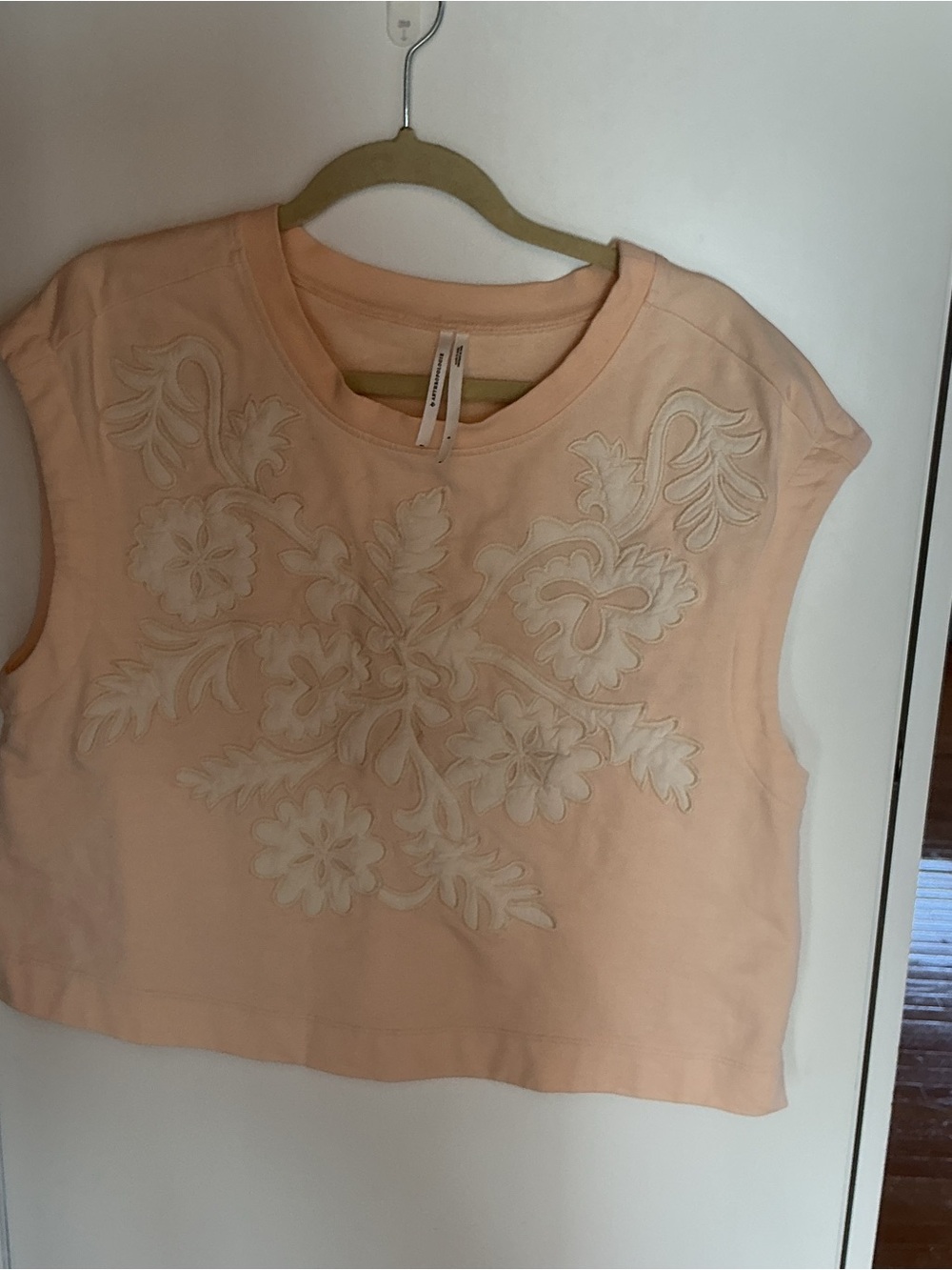 Anthropologie Peach Embroidered Cropped Tee